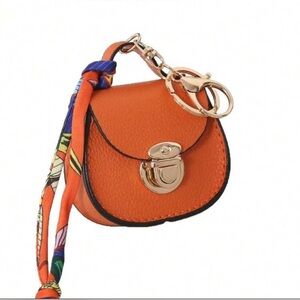 Orange Mini Saddle Bag with Scarf Coin Purse / Purse Charm / Keychain.